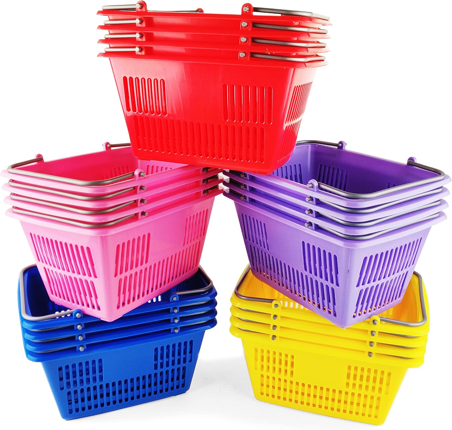 Boley Classroom Baskets - 20 Pk 10 x 6in Small Plastic Stackable Basket Set with Handles - Classroom Bins in Bright Colors Pack of 2