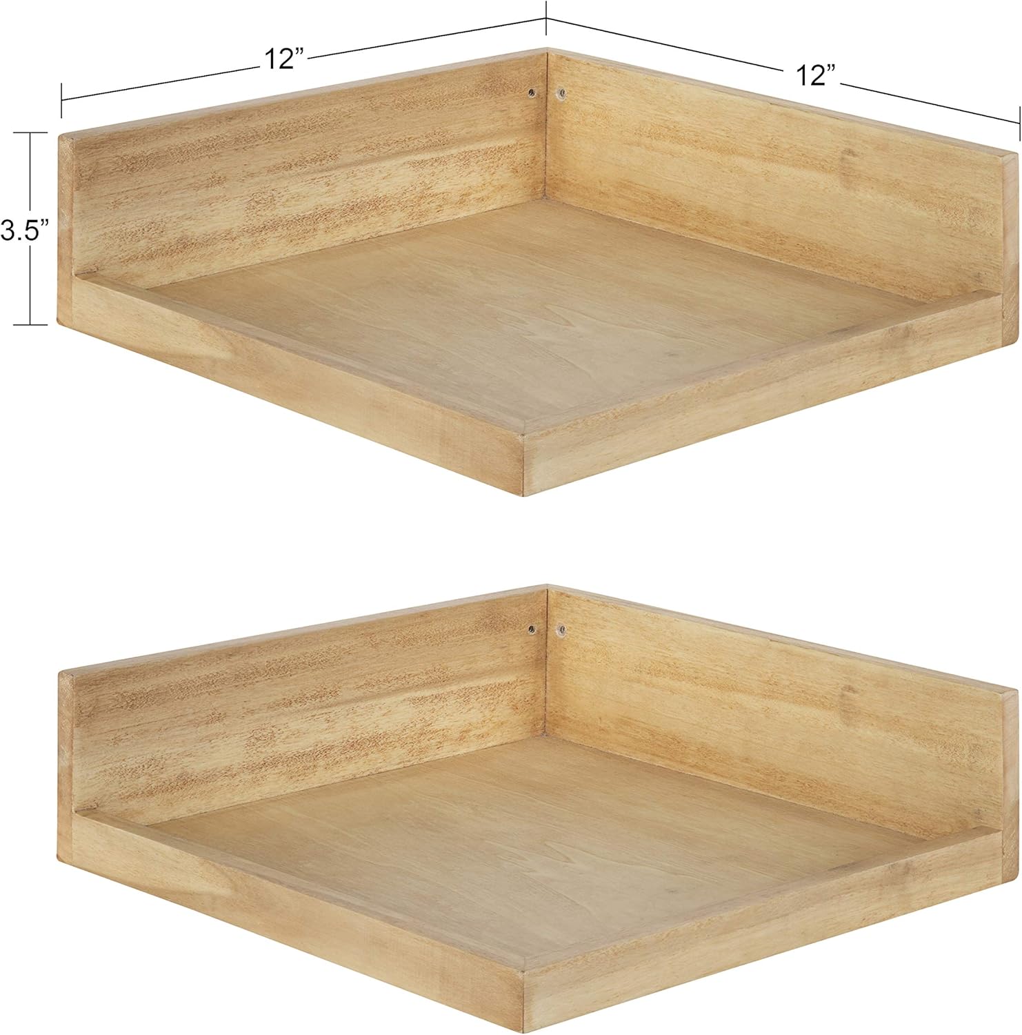 Kate and Laurel Levie Rustic Modern Floating Corner Wood Wall Shelves, 12 x 12 Inches, 2 Pack, Natural Pack of 2
