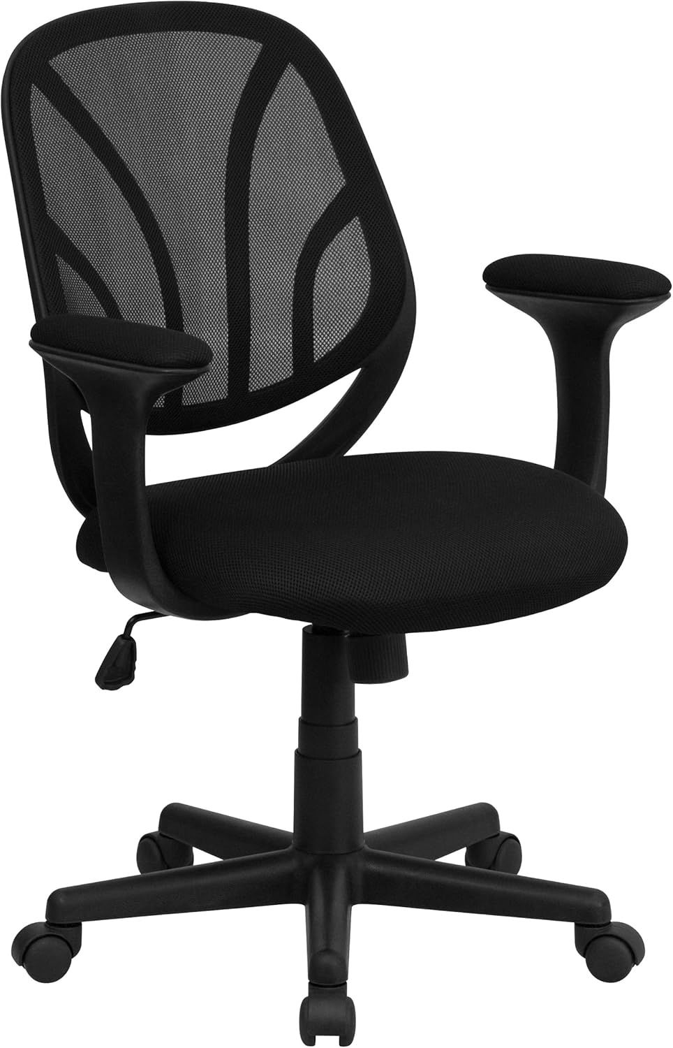 Flash Furniture Y-GO Office Chair Mid-Back Black Mesh Swivel Task Office Chair with Arms