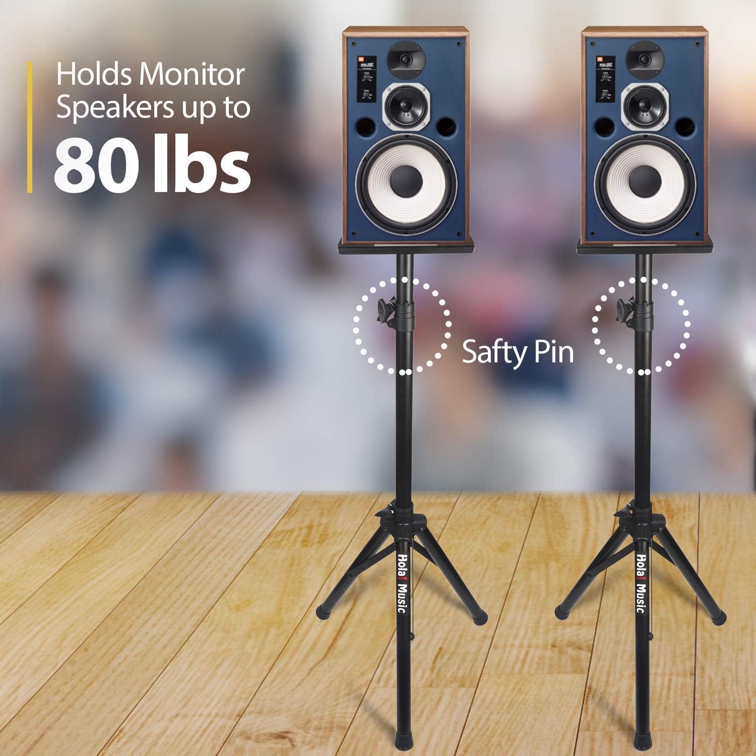 PAIR of Studio Monitor Speaker Stands by Hola! Music, Professional Heavy-Duty Tripod Structure, Adjustable Height, Model HPS-600MS Pack of 2