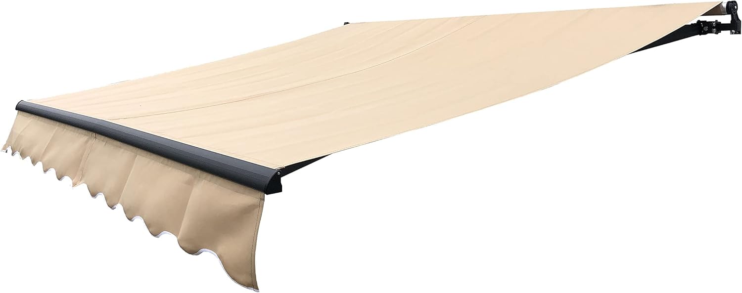 ALEKO Retractable 16x10 Feet Motorized Black Frame Patio Awning - 100% Polyester Canopy, Cover, Sun Shade, Shelter for Yard, Deck, Balcony - UV Protection &ndash; Blue/White Stripes - ABM16X10BLWH03