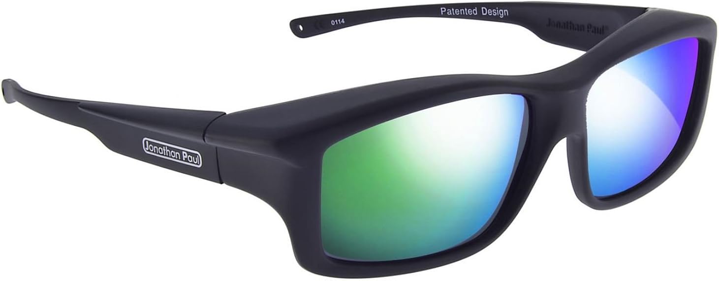Fitovers Yamba X-Large Polarized Over Sunglasses ; Satin Black & Polarvue Green Mirror