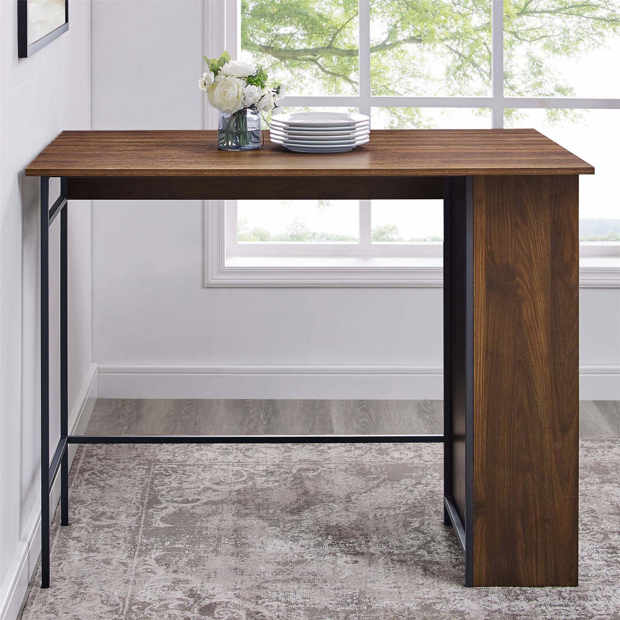 48x22 Counter Height Drop Leaf Dining Table with Storage Dark Walnut - Saracina Home