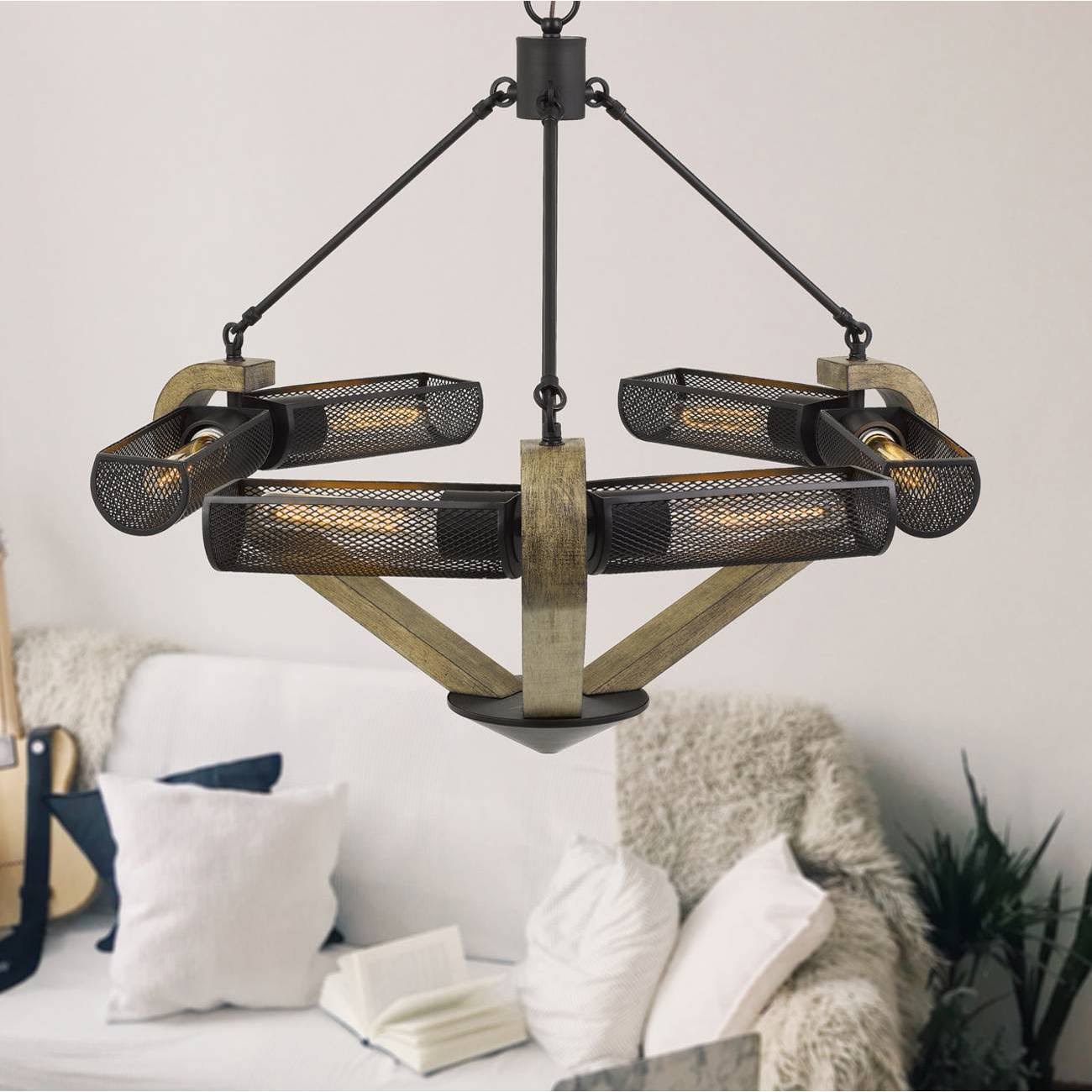 32x22 x 32x22 x 28x22 Metal/Wood Baden Chandelier with Mesh Shades Blacksmith - Cal Lighting 80559287