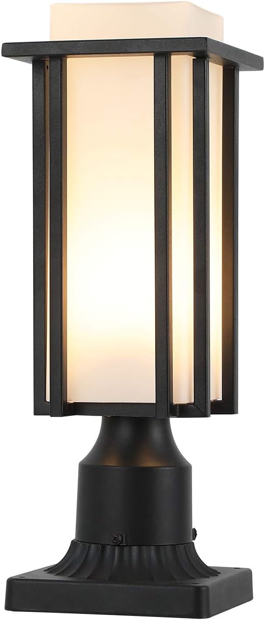 EERU Outdoor Post Lighting Fixtures Exterior Pillar Lanterns Pier Mount Light with 3-Inch Base Sand Black Waterproof Metal with Milk White Frosted Glass for Patio Entryway Garden Backyard