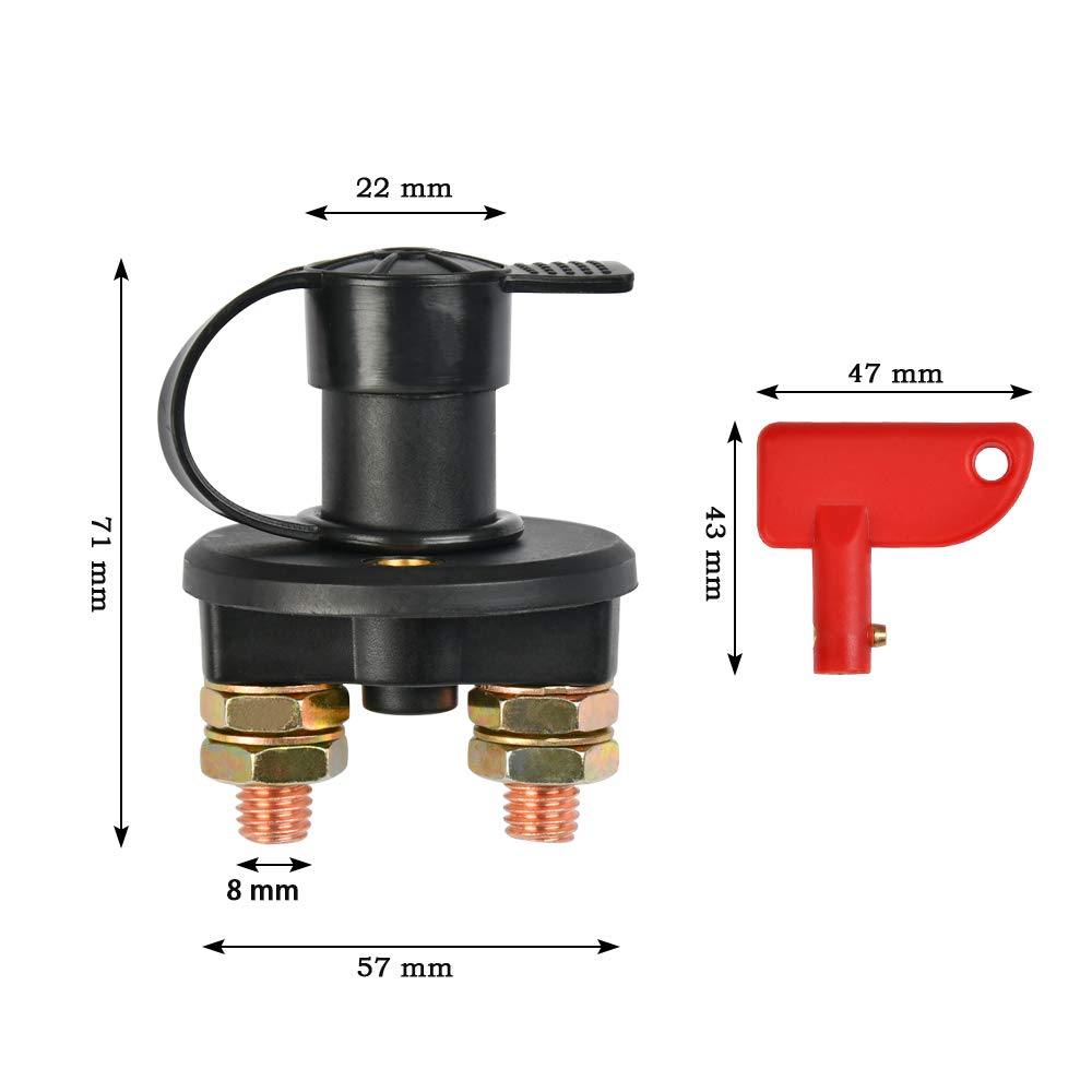 2Pcs Battery Disconnect Switch, 12V 24V Battery Kill Switch 50-400A Battery Isolator Disconnector Cut Off Power Kill Switch with Waterproof Key & Cover for Marine Car Boat RV ATV Auto Truck Vehicles Pack of 2
