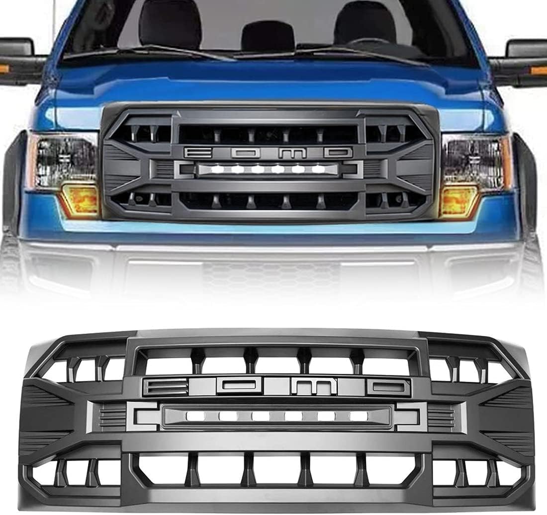 EOMD Front Grill for F150 2009 2010 2011 2012 2013 2014, w/Off-Road Lights, Removable Letters, Matte Black