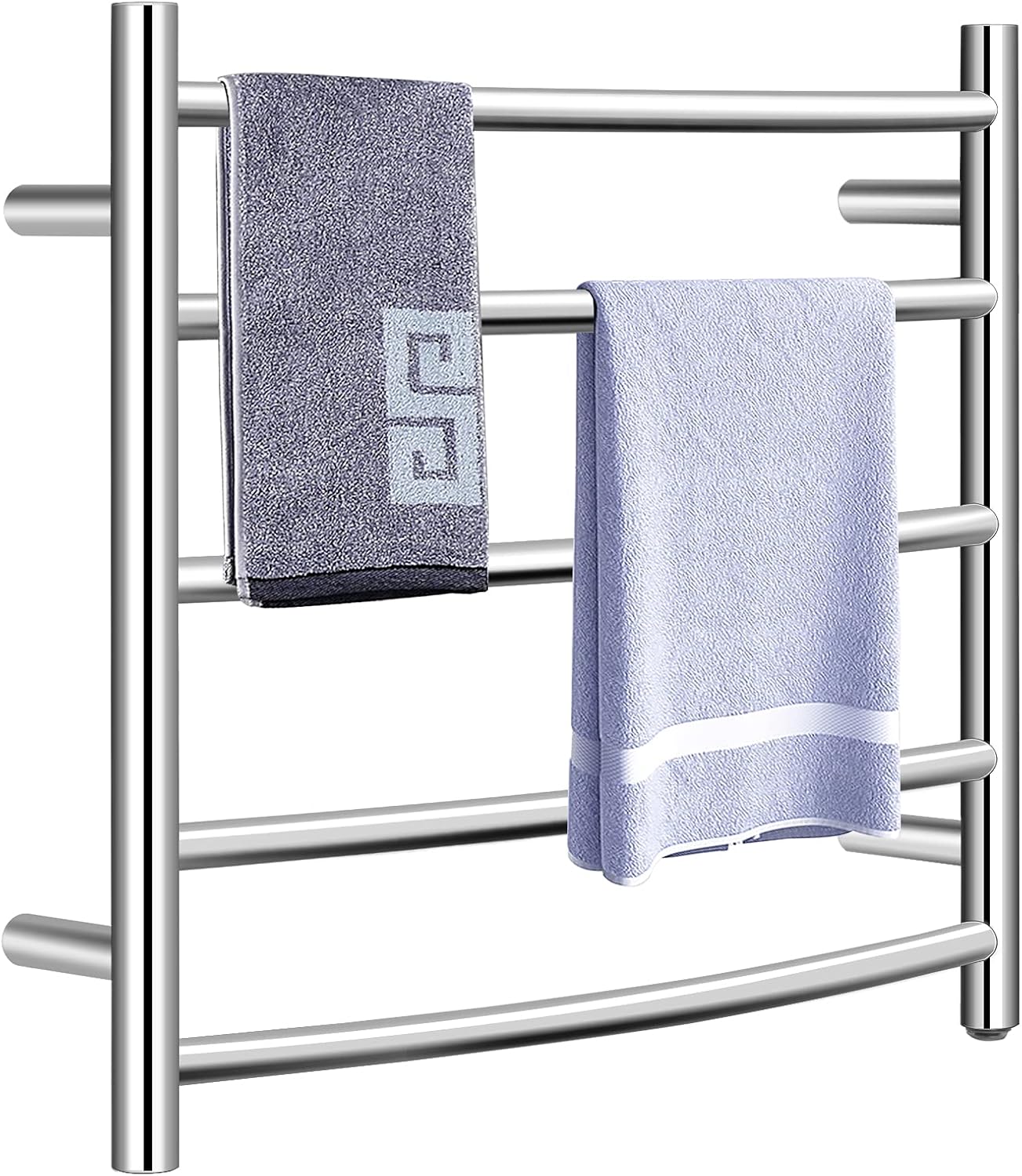 Tangkula Towel Warmer, Wall Mounted Curved Towel Drying Rack, Electric Heated 5 Bars Towel Warmer Rack, Polished 304 Stainless Steel Plug-in Heated Towel Rack for Bathroom, 24.5”L x 6”W x 22”H