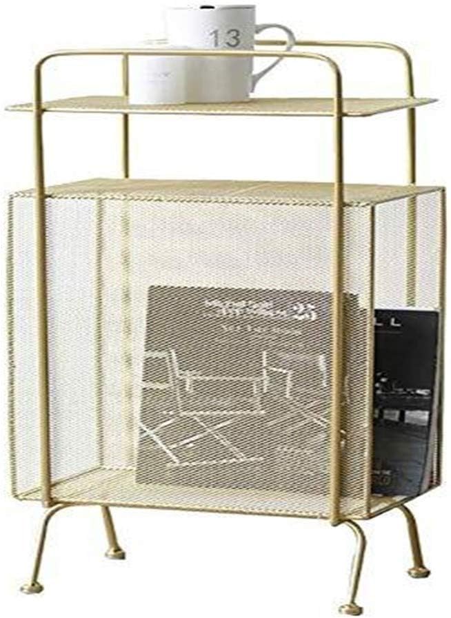 NJYT Side Table Magazine Rack Wrought Iron Living Room Creative End Table Floor Simple Storage Shelf Bedroom Beside Table (Color : Black)