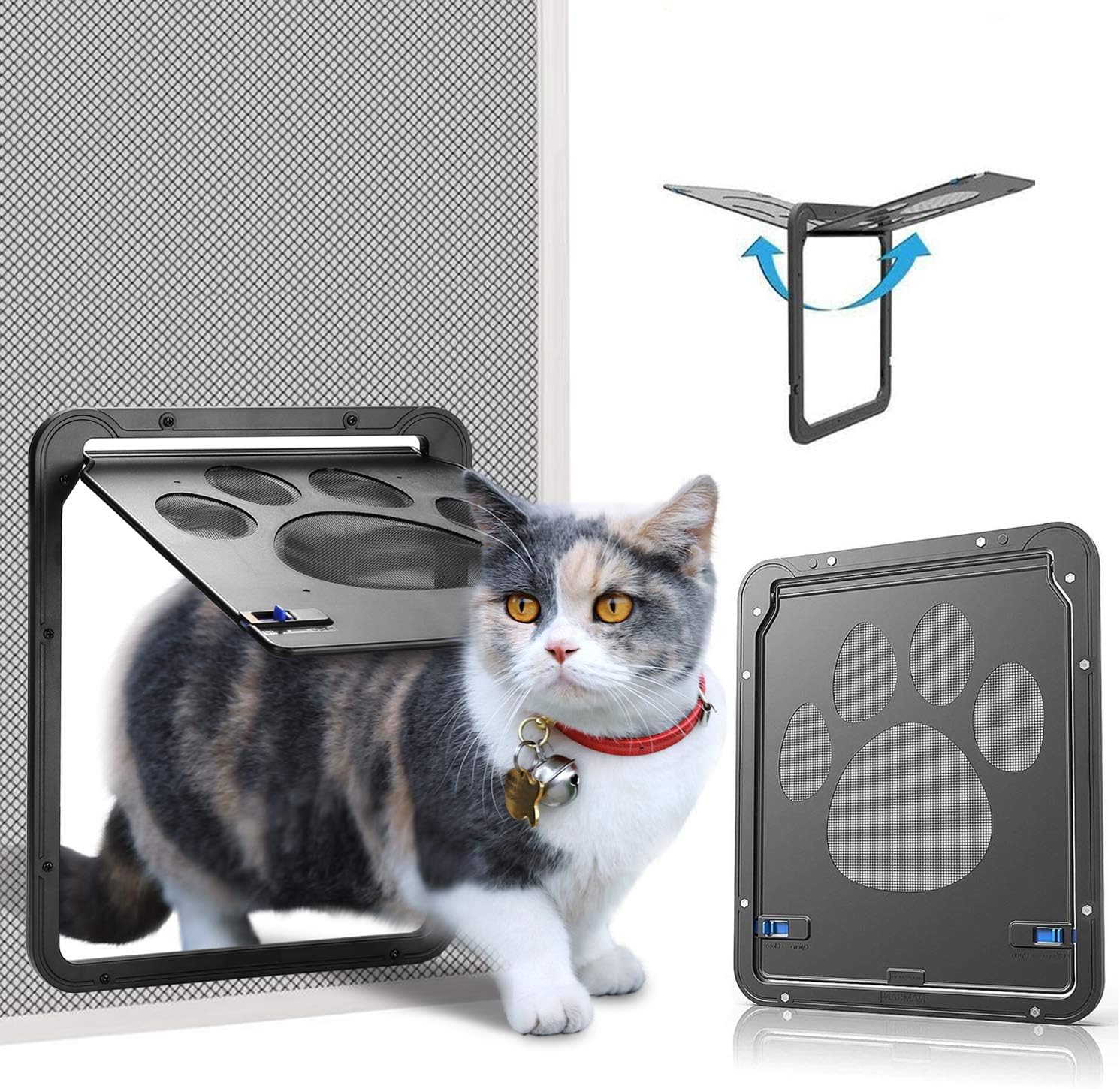 Ownpets Pet Screen Door,Inside Door 8x10x0.4 inch,Lockable Magnetic Flap Screen Automatic Lockable Black Door for Puppy Dog and Cat Door