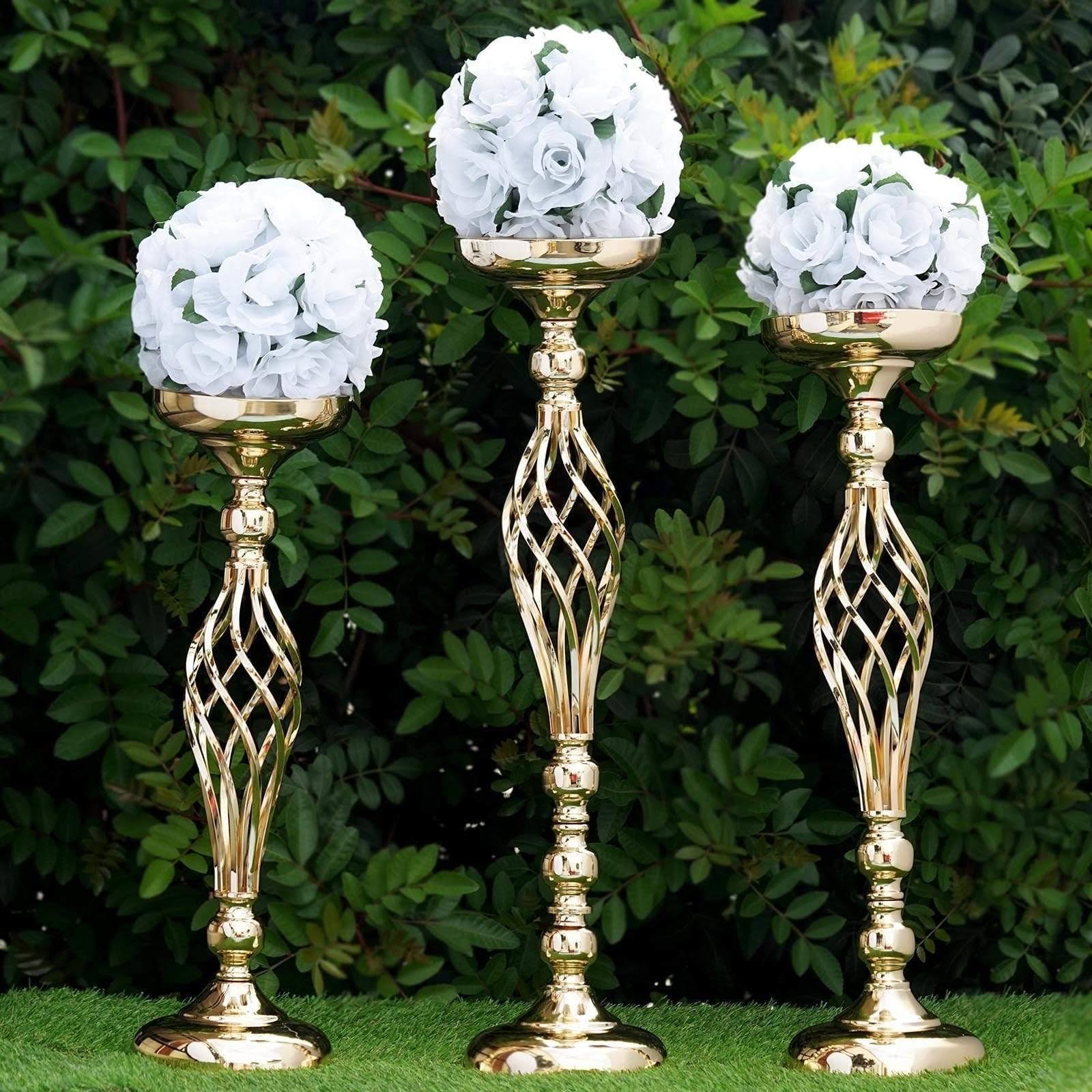 Balsacircle 2 Pcs 20 in Tall Gold Metal Candle Holder Vase Centerpieces - Wedding Party Home Centerpieces Decorations