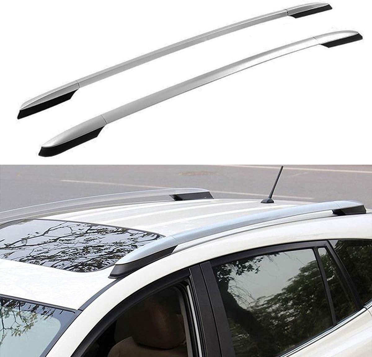 Autoxrun Roof Rack Side Rails Bars Silver Pair Set Aluminum Top Roof Decoration Replacement for 2014-2018 Toyota RAV4