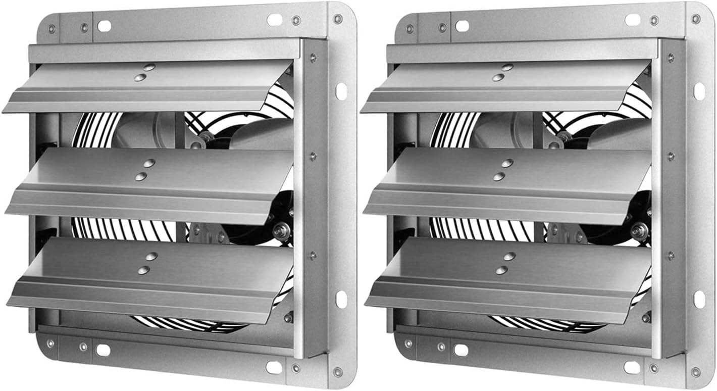 iPower 20.6 X 20.8 Inch Shutter Exhaust Fan Aluminum, High Speed 1190 RPM, 3368 CFM, 2-Pack, Silver