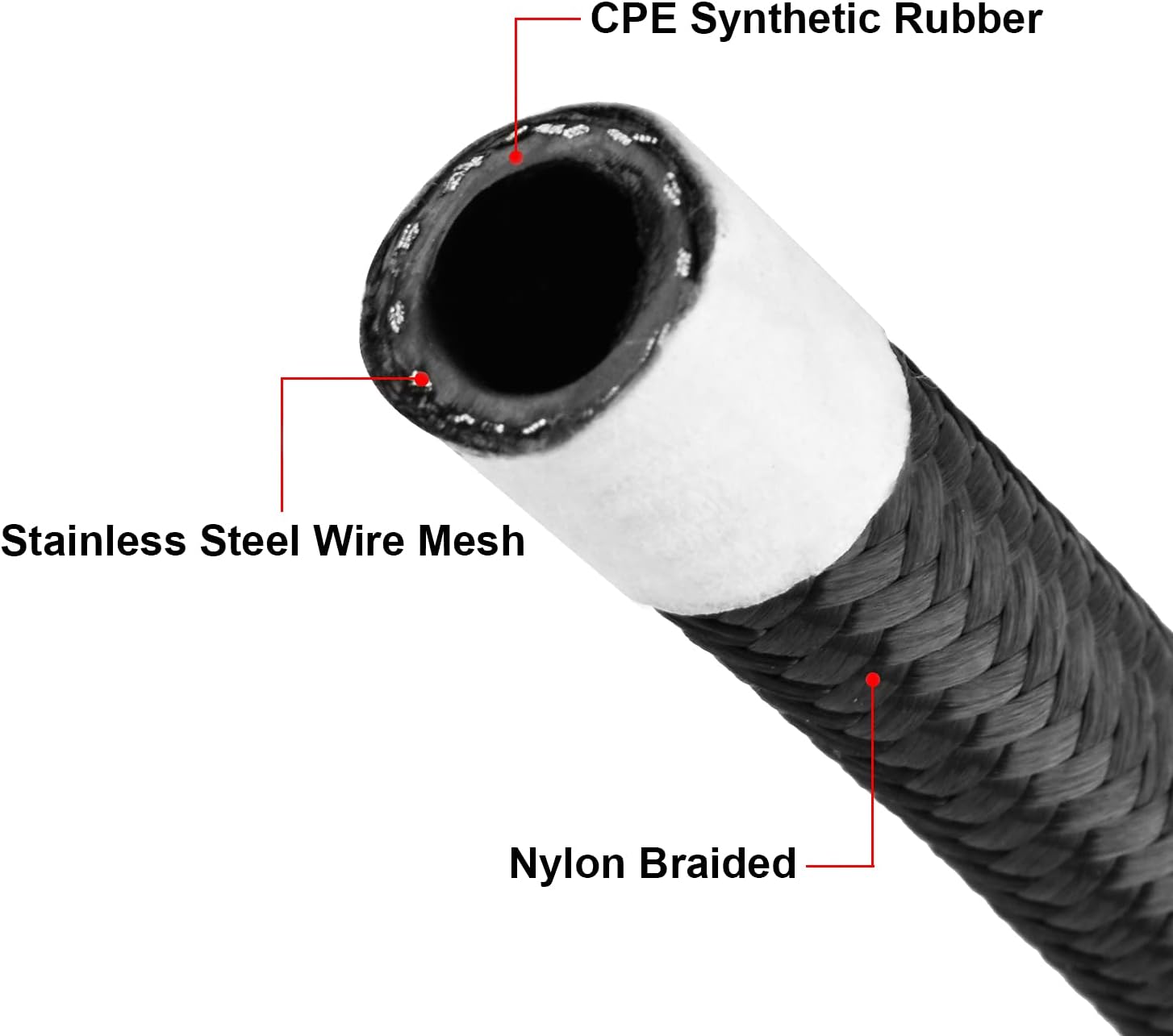 SINTLY 8AN Fuel Line Nylon Braided Fuel CPE Hose 10FT Black