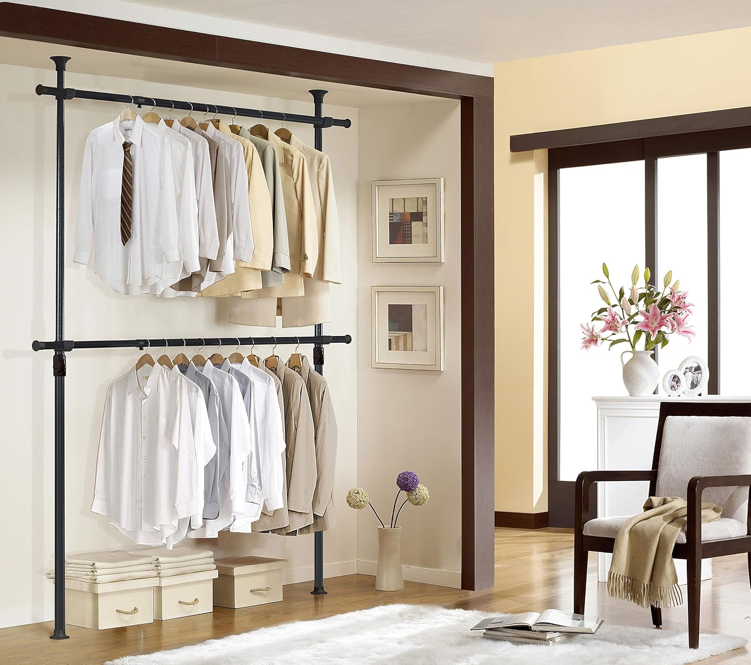 PRINCE HANGER, Black One-Touch Adjustable 2 Tier Hanger, Steel, Heavy Duty, PHUS-0022, Made in Korea