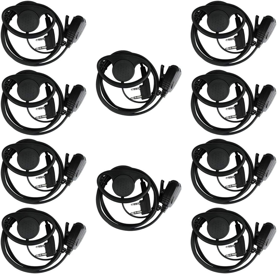 Retevis H-777 Walkie Talkie Earpiece with Mic 2 Pin, Compatible with Retevis RT22 RT21 H-777 RT68 RT19 Baofeng UV-5R 888S, D Shape Two Way Radio Headset (10 Pack)