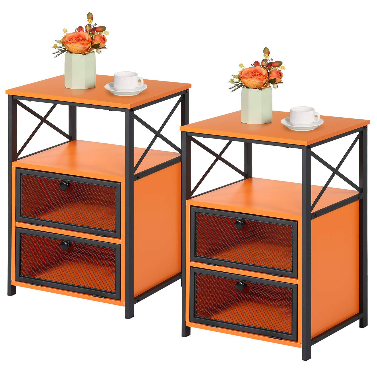 VECELO Modern Night Stand, End Side Table with Storage Space and DOOR, Nightstands with Flip Drawers for Living Room,Bedroom,Lou