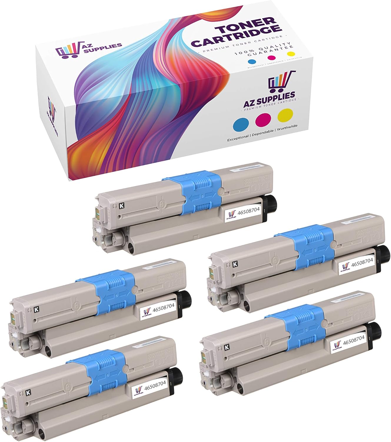 AZ Supplies Compatible Toner Cartridge Replacement for Okidata - Oki 46508704 C332dn MC363dn Black 5 Packs