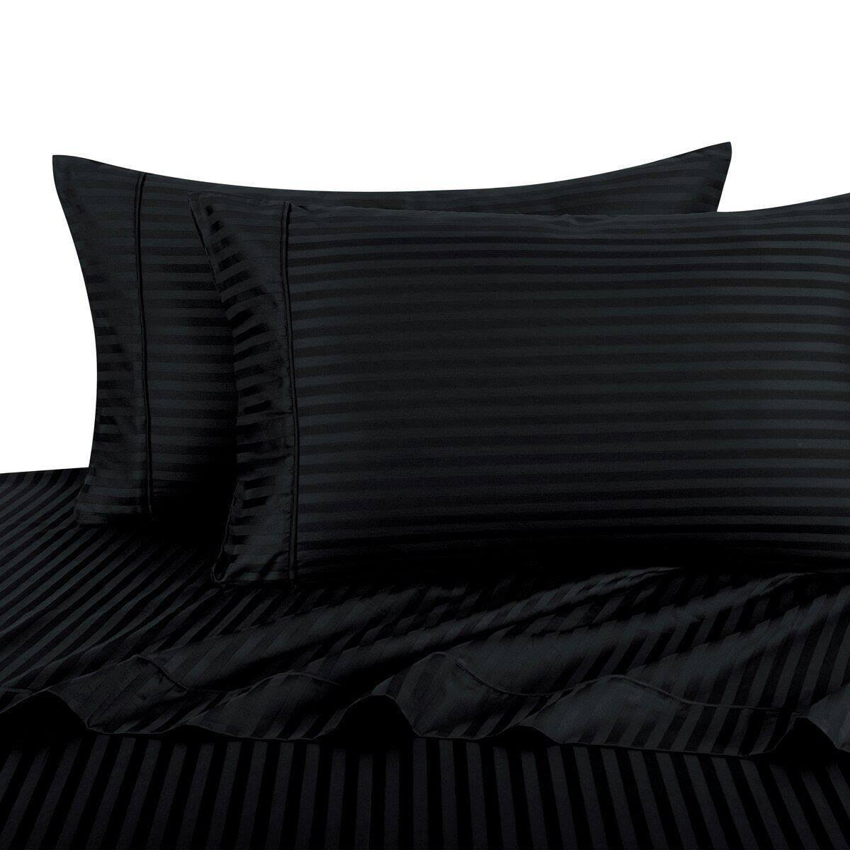 Royal Tradition Striped Olympic Queen Sheet Set 300TC Black