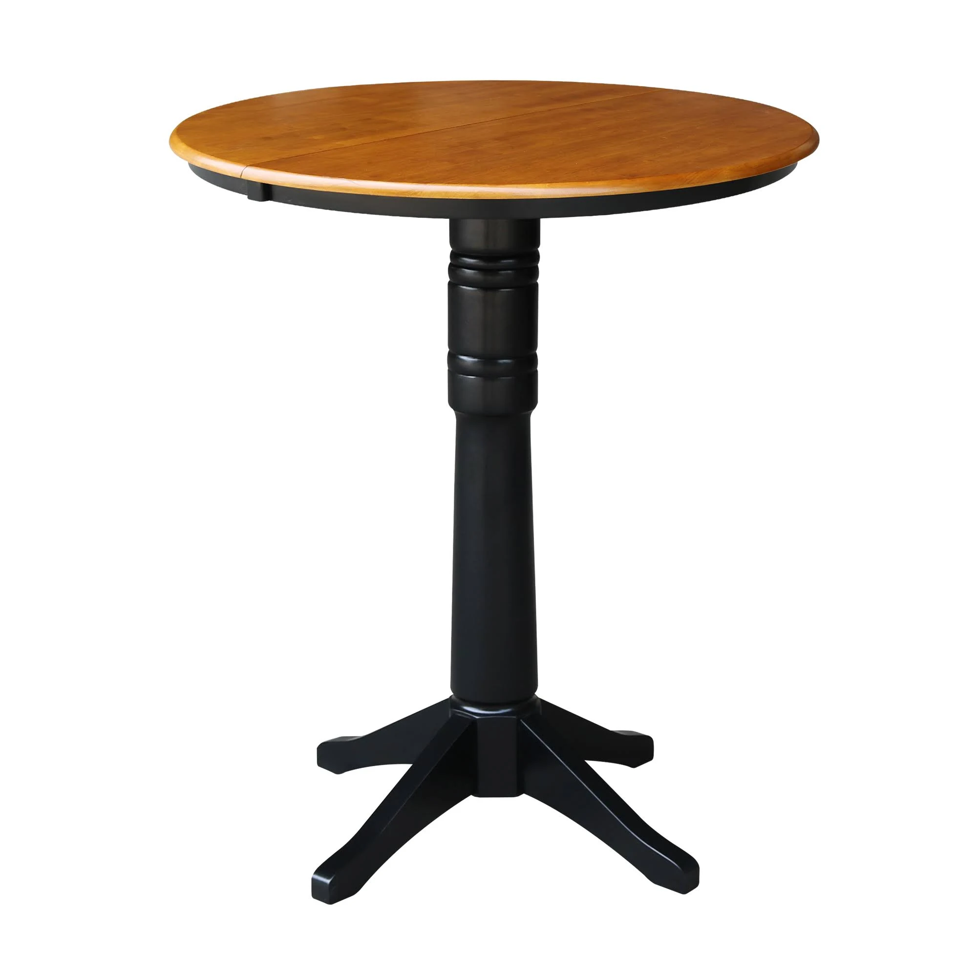 36x22 Round Pedestal Table with 12x22 Leaf - Black/Cherry (Bar Height), International Concepts
