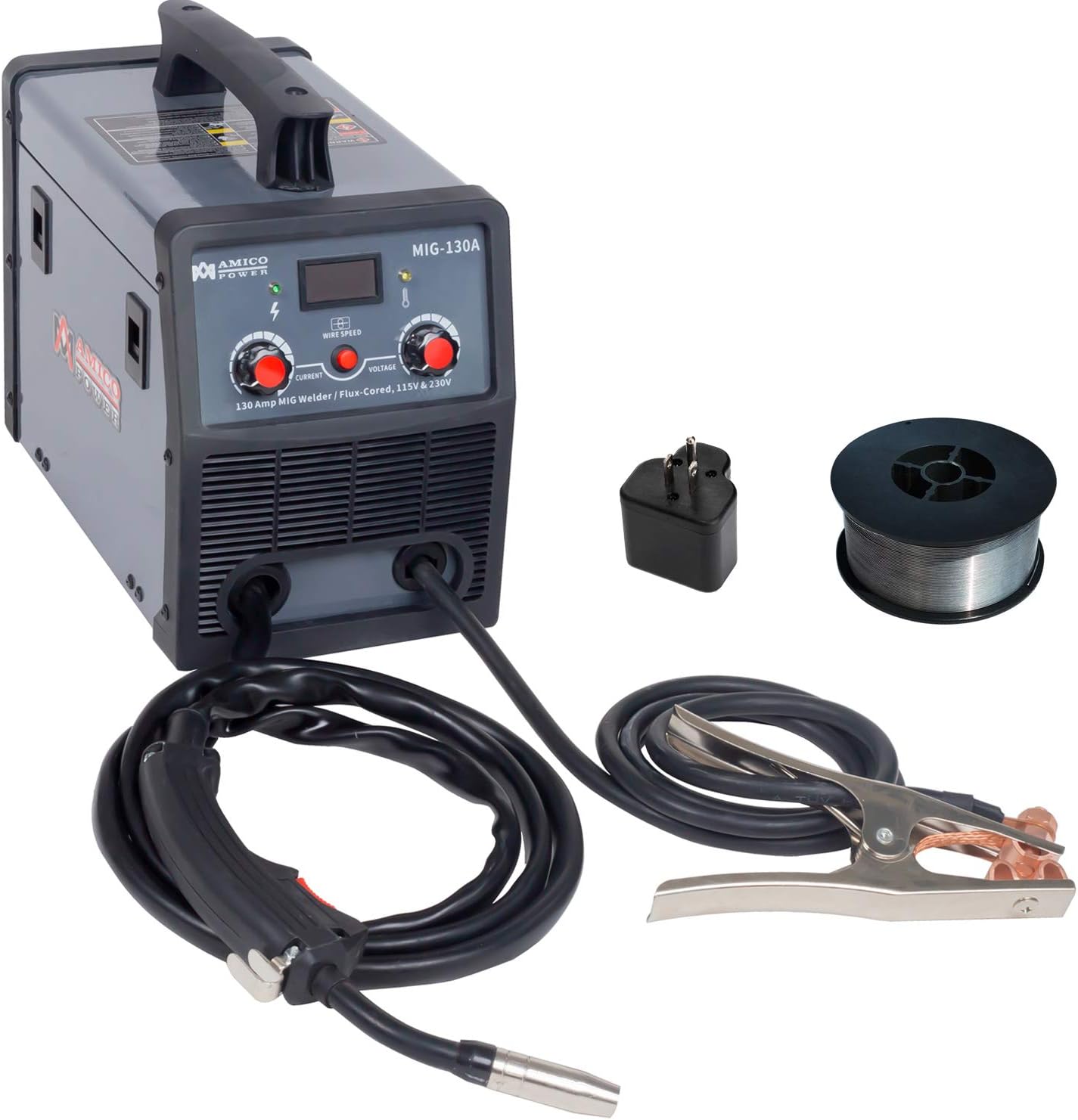 Amico MIG-130A, 130 Amp MIG/Flux Core Wire Welder, 115/230V Dual Voltage IGBT Inverter Welding Soldering Machine