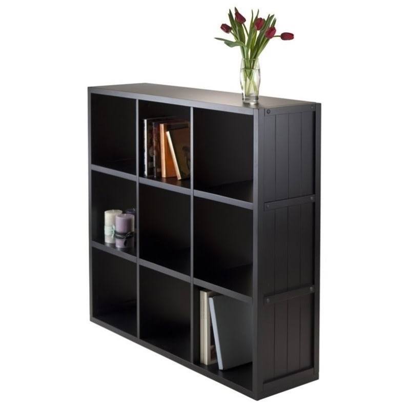 Pemberly Row 3x3 Shelf with Wainscoting Panel in Black