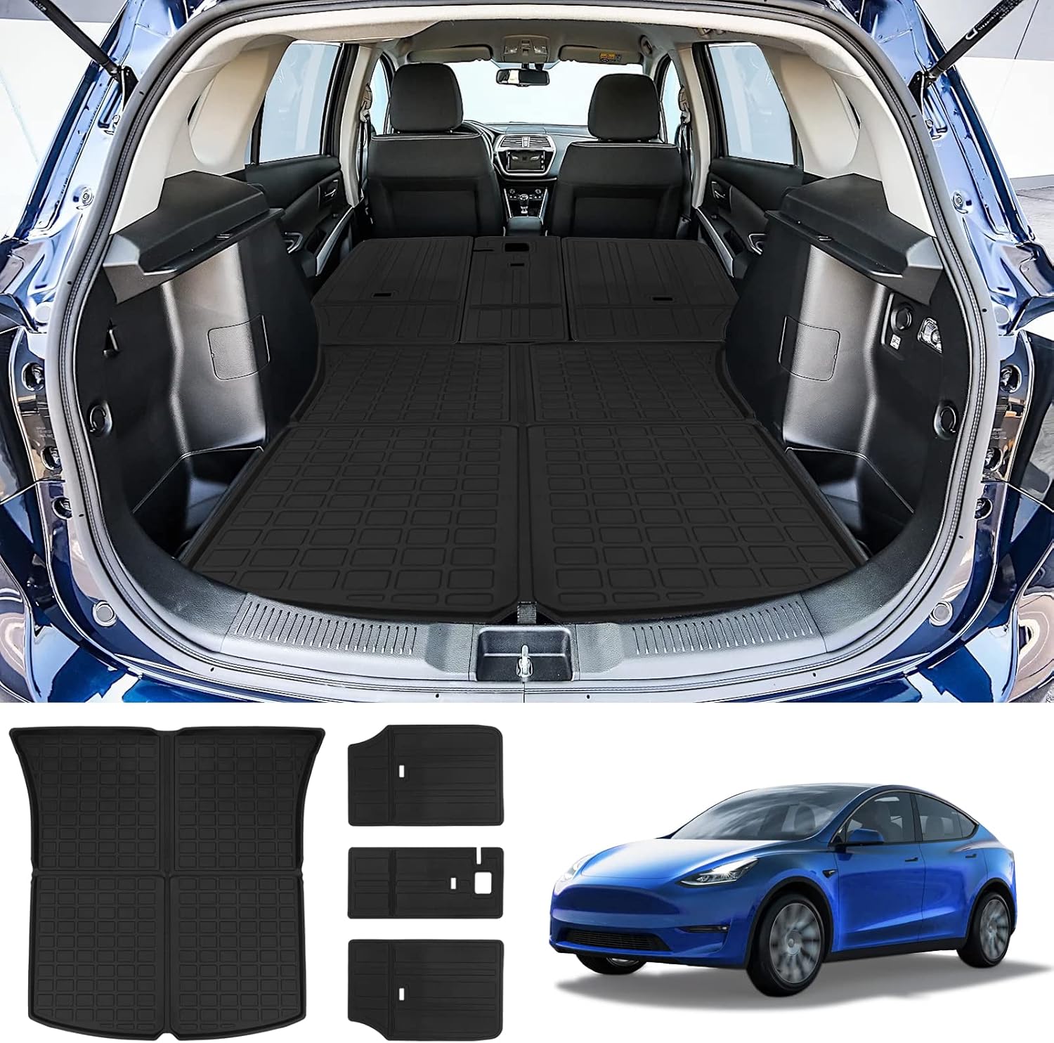 Rxicdeo Tesla Model Y Trunk Mats, All-Weather Cargo Liner, Waterproof Dog Car Seat Rear Cargo Mat Black