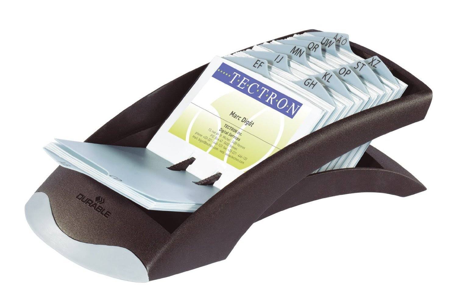 Durable VISIFIX Desk Business Card File, 100 Pockets, A-Z Guides, Graphite/Black (241301)