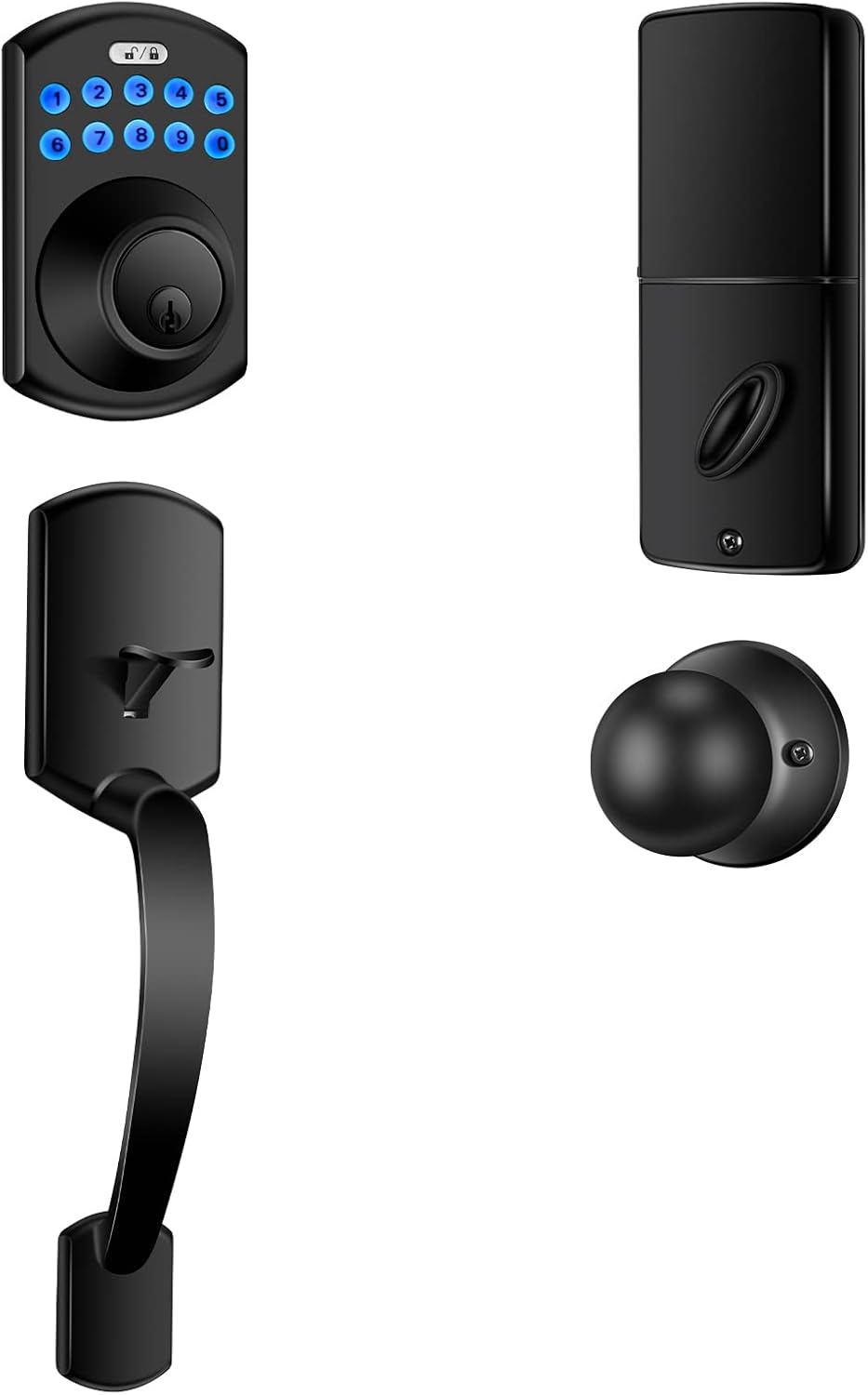 Electronic Keypad Deadbolt, TRAUST Keyless Entry Door Lock with Handle, 4-Piece Front Door Lock Set, Auto Lock, 1-Touch Locking, Low Battery Alert, 10 User Codes, IP54 Waterproof, Matte Black