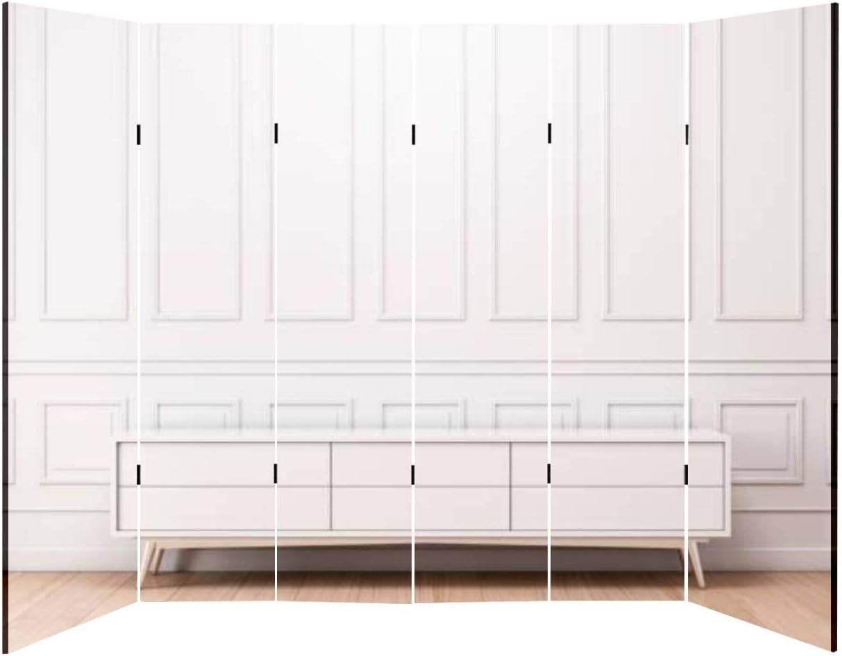 Dola-Dola Wood Screen Room Divider White tv Console Mockup Folding Screen Waterproof Canvas Panels Indoor Portable Privacy Dual-Sided Display Shelves
