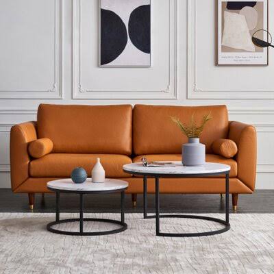 Modern Nesting Coffee Table,Golden Metal Frame with Marble Color Top Orren Ellis Table Base Color: Black