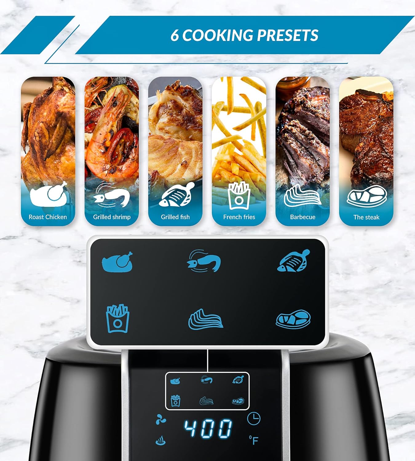 Air Fryer, 7.0QT Electric Hot Air Fryers Oven Cooker, One Digital Touch Screen with 6 Cooking Presets, Easy to Clean Basket and Non Stick Frying Pot, 100℉ to 400℉,1800W Pack of 2