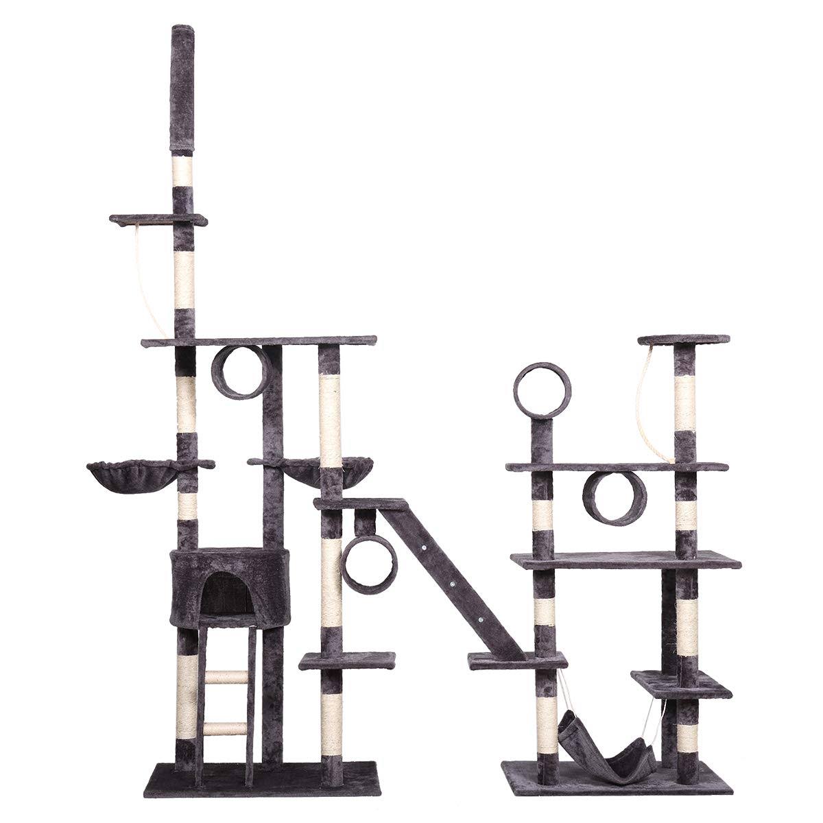 Tobbi Deluxe Cat Tree Multilevel Activity Tower Condo Gray w/ Hammock Scratching Pole Post Ropes