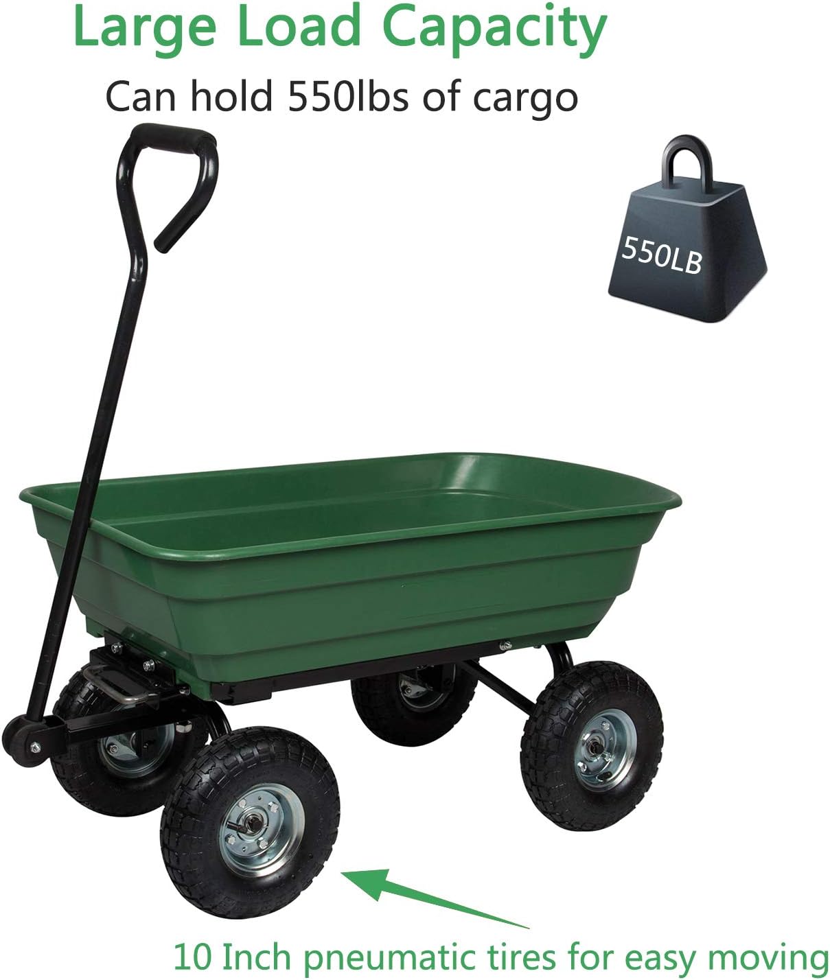 Garden Dump Cart Wagon Gardening Trolley Cart with Steel Frame and Pneumatic Tires Pack of 2