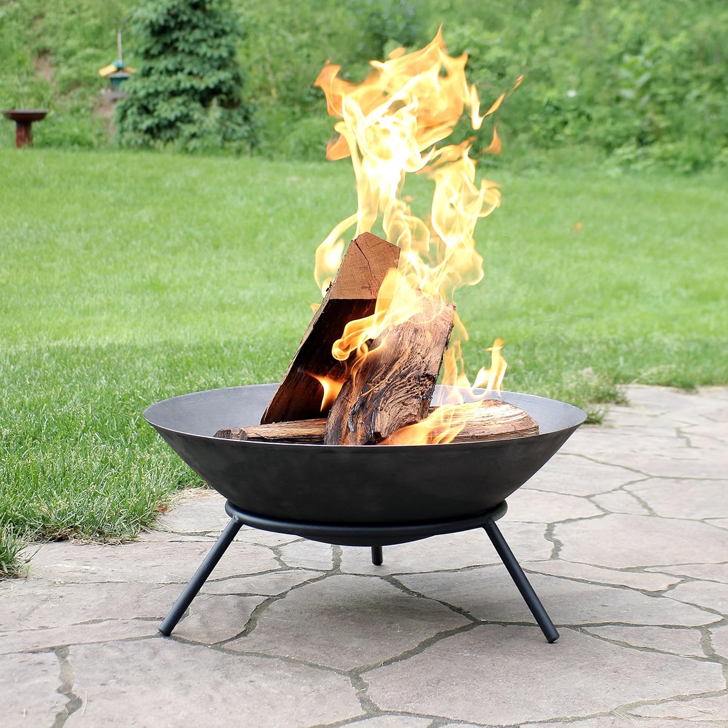 Sunnydaze Cast Iron Fire Pit Bowl - Outdoor 22 Inch Fireplace - Wood Burning Patio & Backyard Firepit - Small Round Portable Sturdy Stand