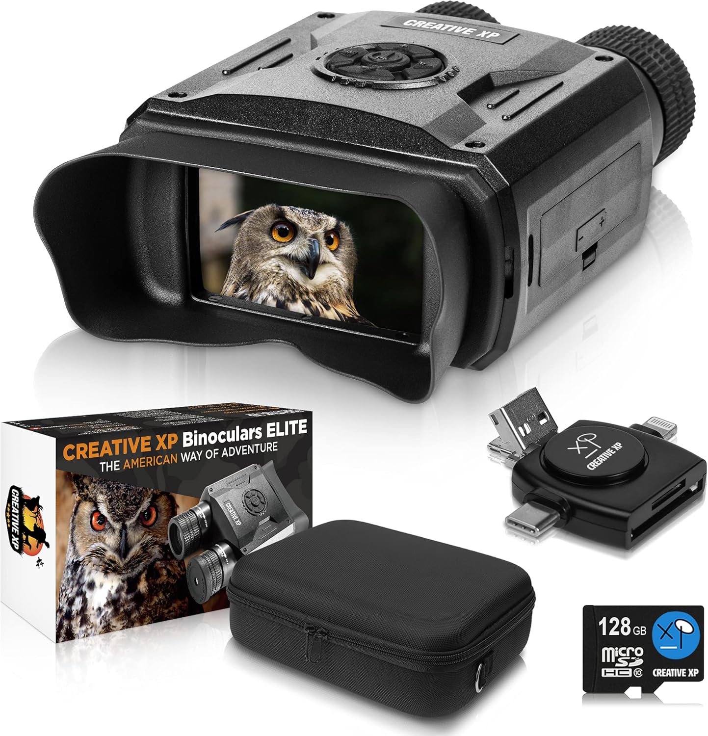 CREATIVE XP Elite Digital Night Vision Binoculars for Adults – Infrared Night Vision Goggles for Hunting, Spy, Military & Tactical - True IR Illuminator for 100% Dark - QHD+ Photos & Videos - 128GB