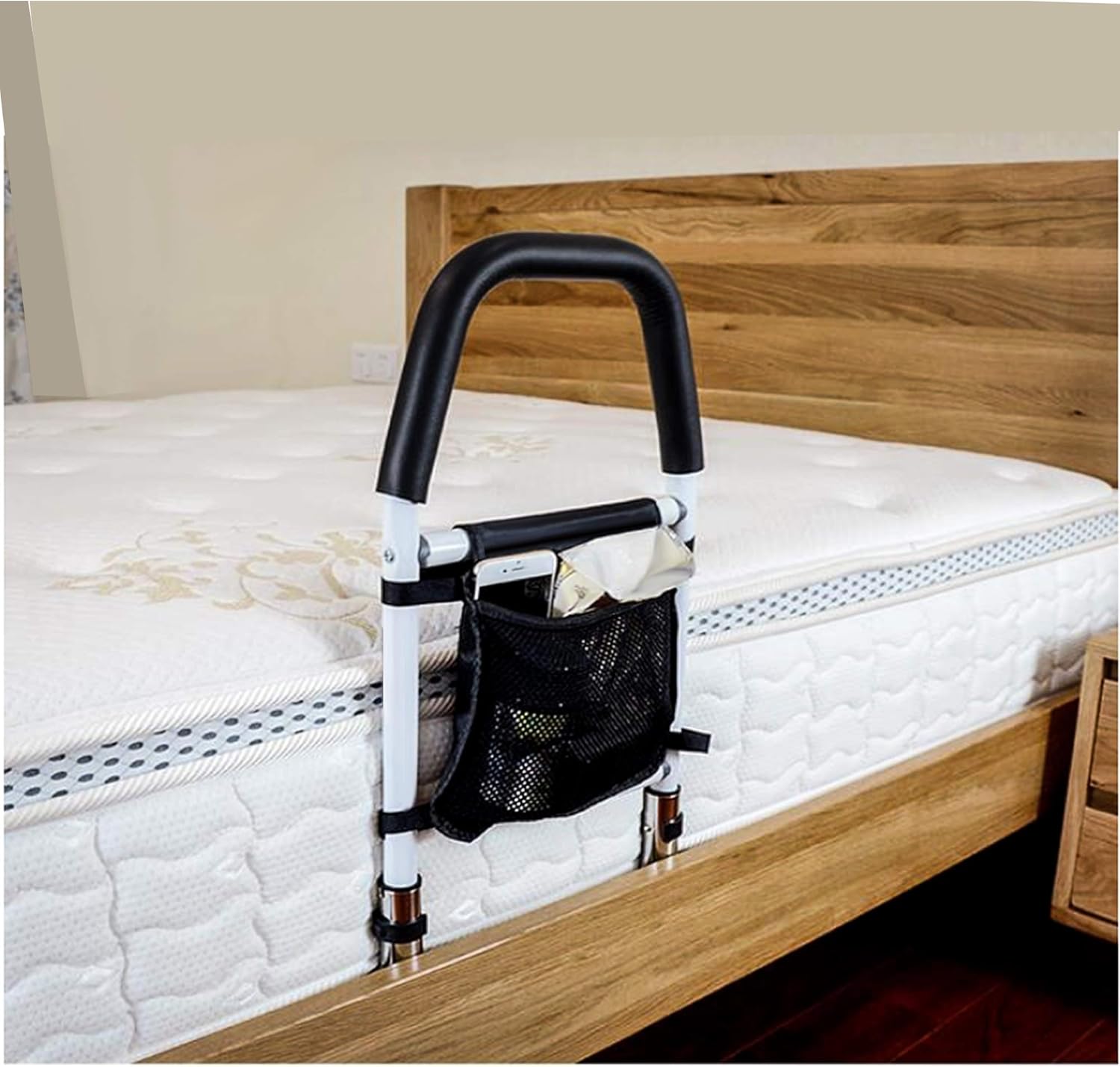 Welspo Bed Rails for Elderly Adults, Medical Bedrail Assist Bar with Storage Pocket for Seniors, Height Adjustable Hand Bed Rail for Getting in and Out of Bed Pack of 2
