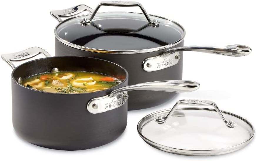 All-Clad Essentials Nonstick Hard Anodized Cookware Set, 10-Piece, Black