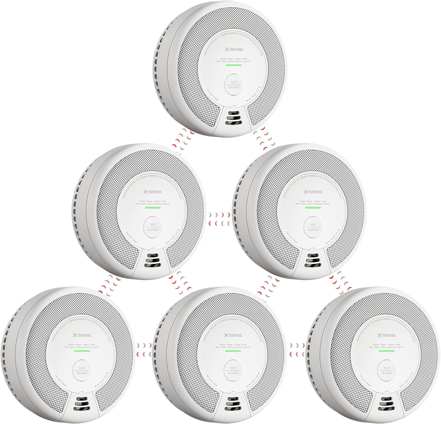 X-Sense Wireless Interconnected Combination Smoke and Carbon Monoxide Detector, 10-Year Battery Powered Fire and CO Alarm, SC06-W, Pack of 6