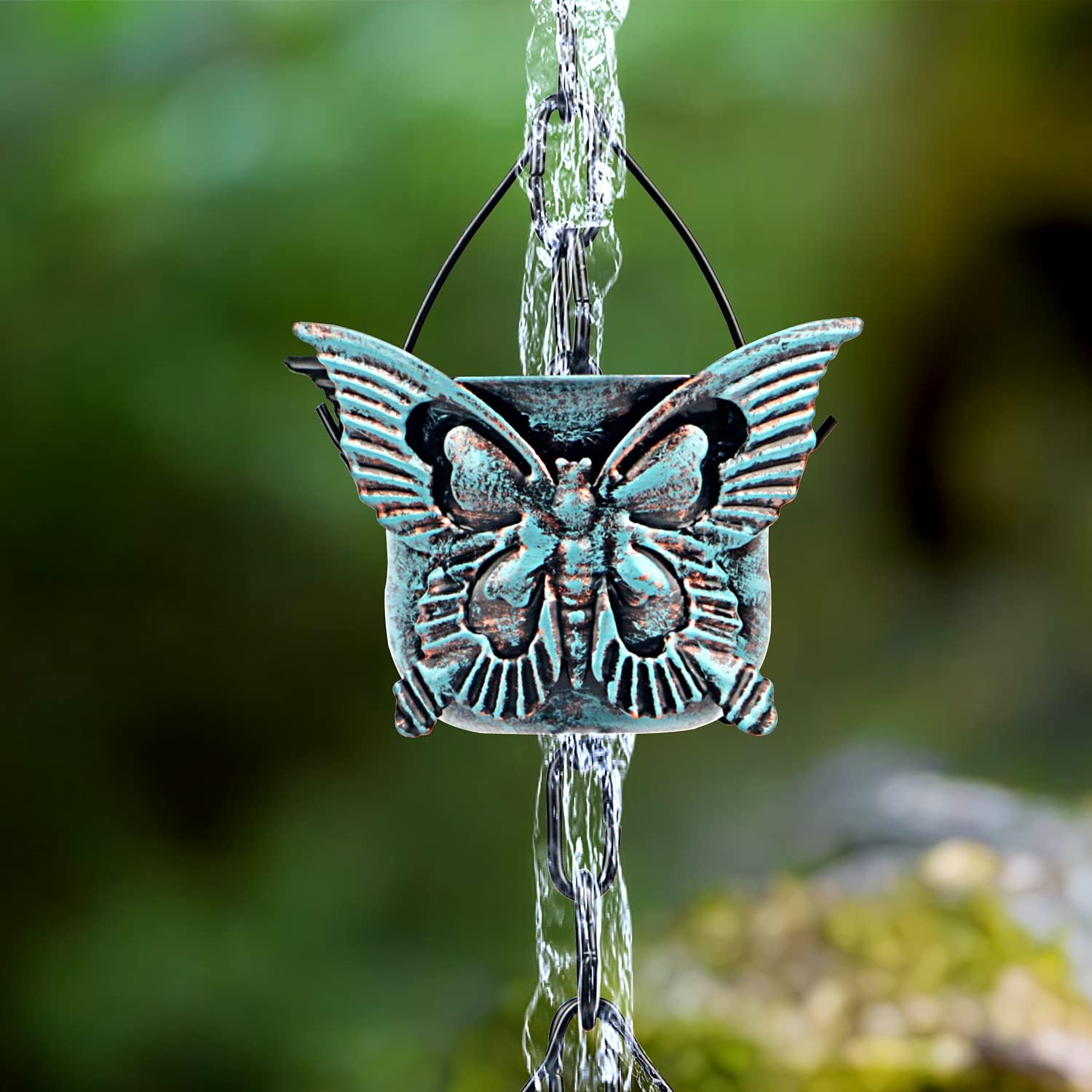 Hanayard Rain Chain Gutter Decorative Downspout Diverter Outside Metal Butterfly Decor Accessory, 3 Ft Pack of 2