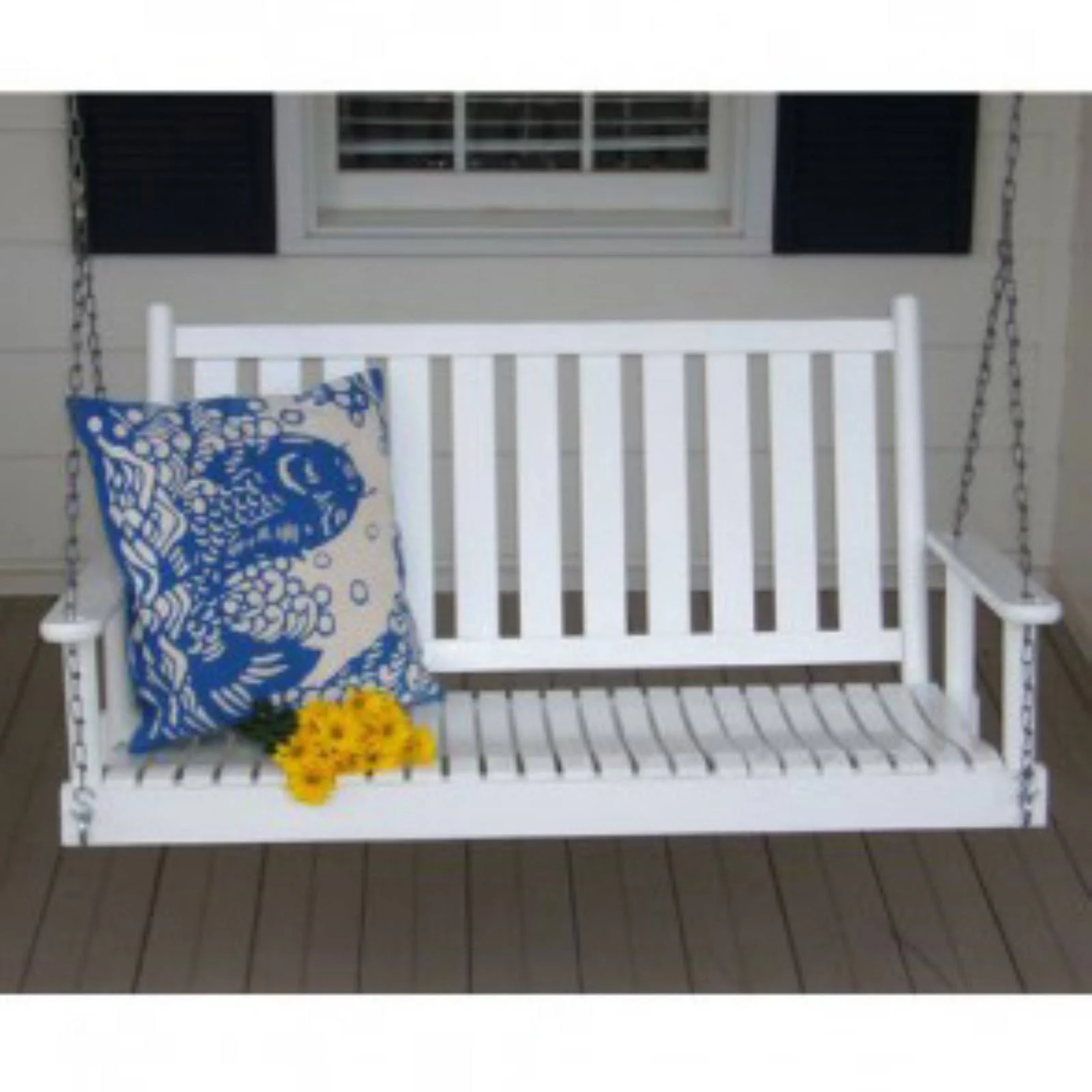 Dixie Seating Asheville 4 ft. Wood Porch Swing with Vertical Slat Back and Seat, White