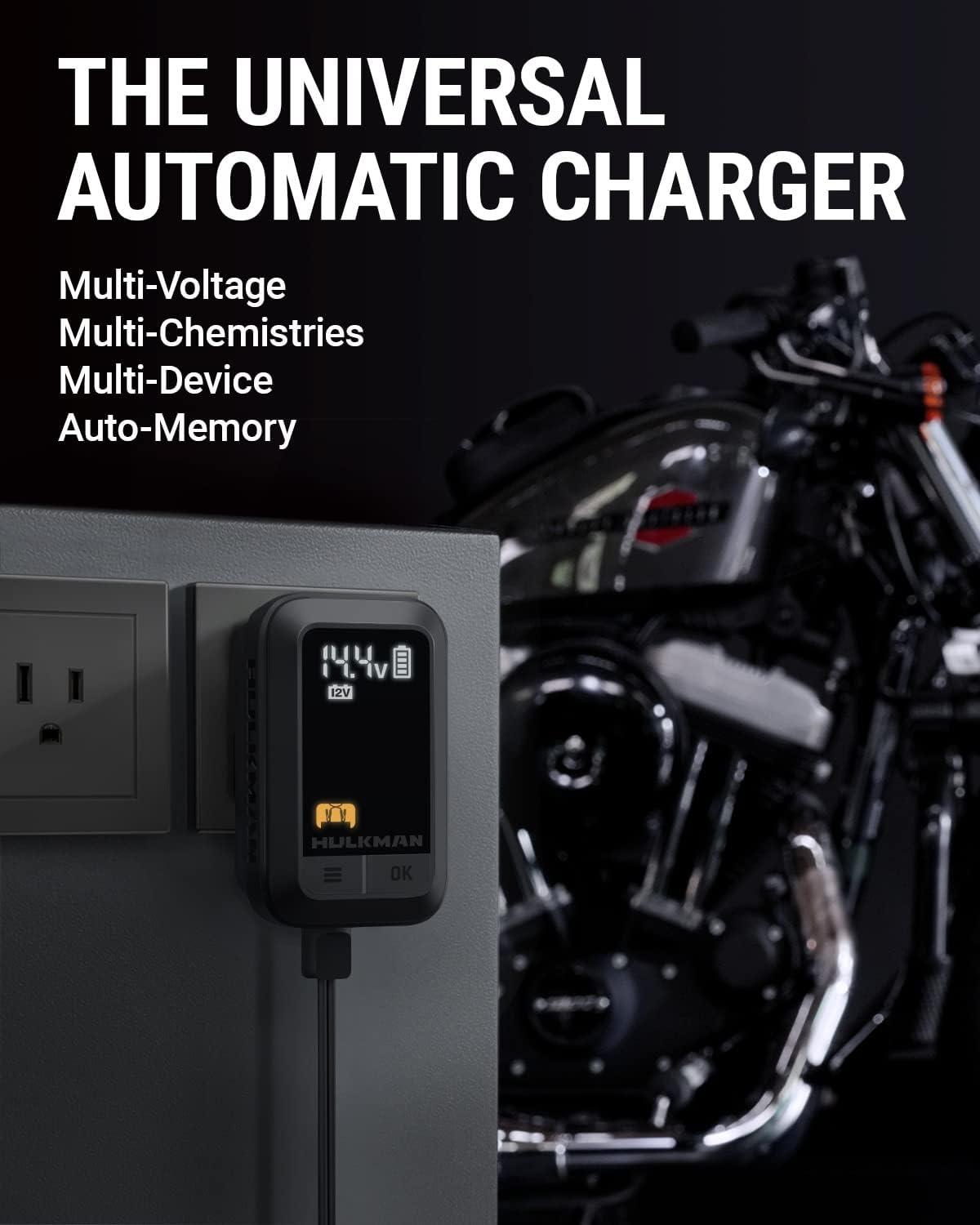 HULKMAN Sigma 1 Amp Automatic Car Battery Charger and Maintainer for 6V and 12V Battery with LED Screen Trickle Charger with Desulfator for Lead-Acid and Lithium-ion Battery for Car Motorcycle ATV