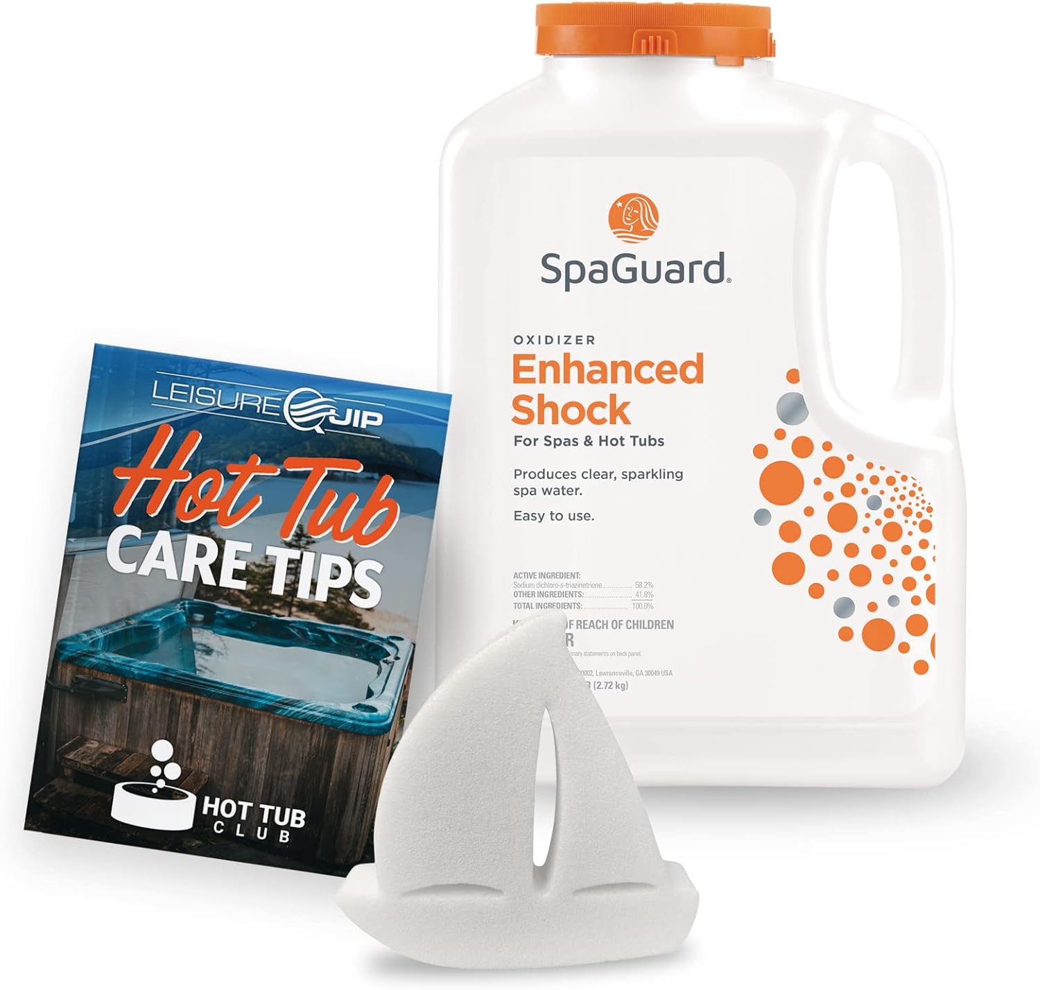 LeisureQuip SpaGuard Enhanced Shock 6lb with ScumBoat and Hot Tub Care Ebook, 6lb 1 Pack Pack of 2