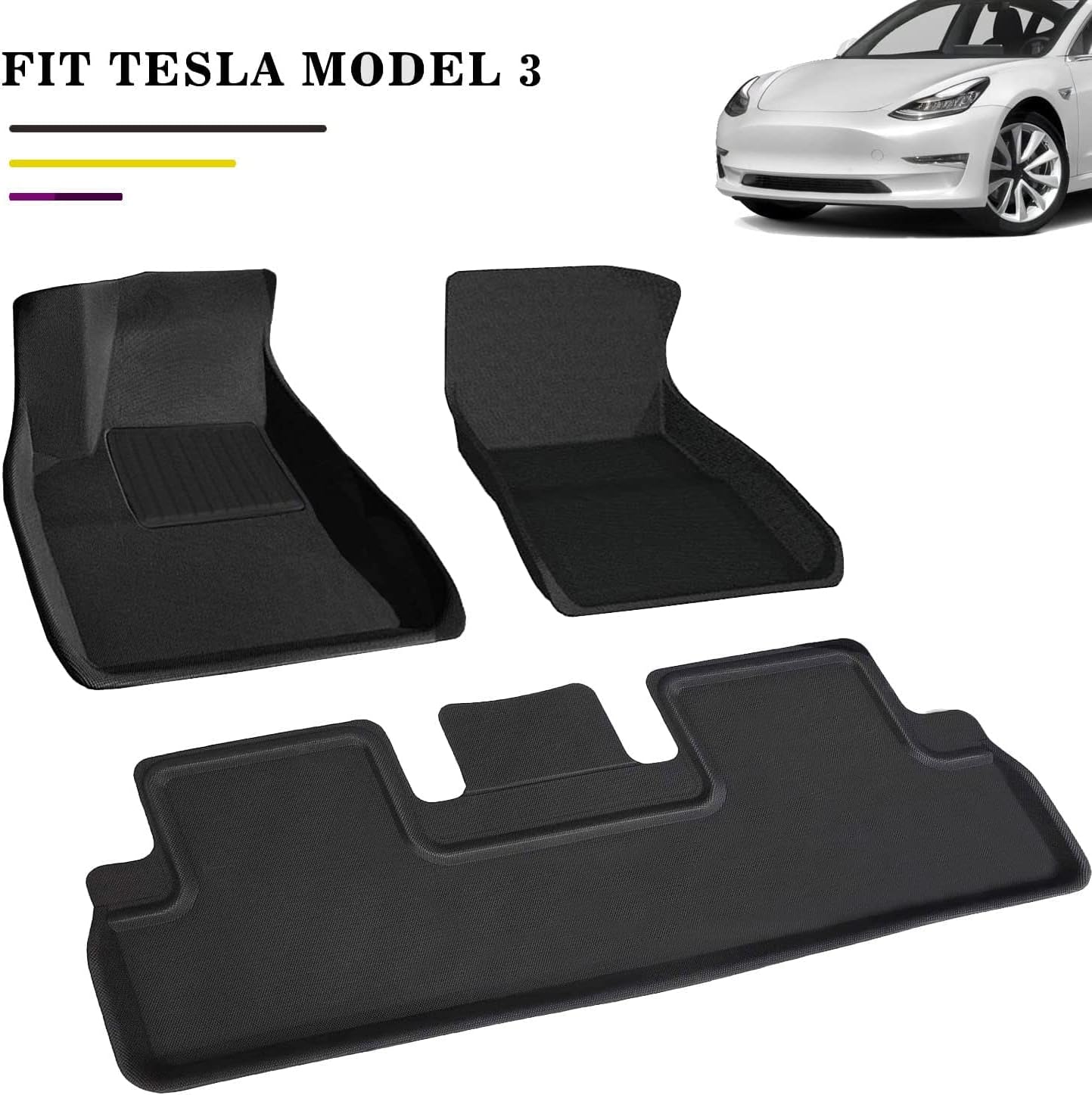 #1 Cargo Liners TPR Custom Fit for Tesla Model 3 2020-2022 Front and Rear Trunk Mats Full Black Rubber Waterproof All Weather Heavy Duty Odorless (Set of 3 Mats 2021-2022)