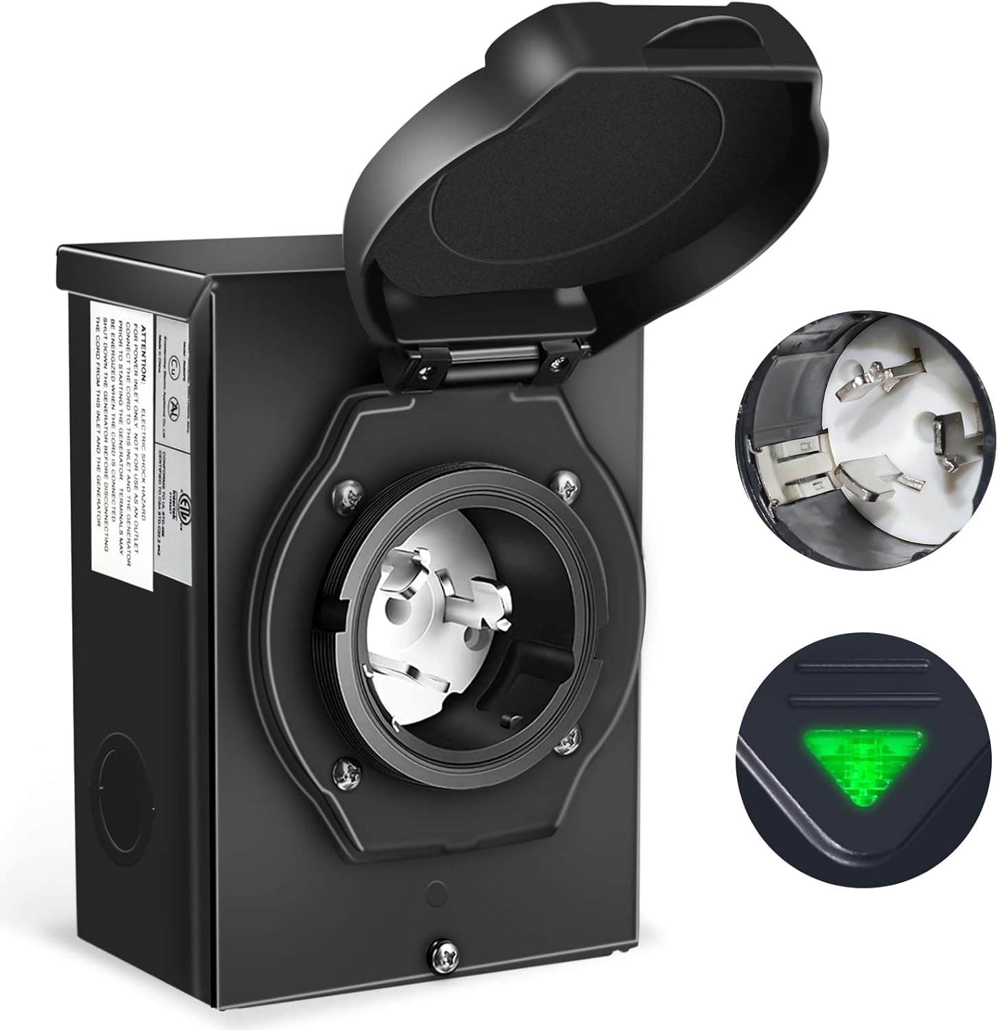 Gerguirry 50 Amp Generator Power Inlet Box, NEMA SS2-50P PB50 Power Inlet Box for 3 Prong Generator Cord, 125/250 Volt 12500W Generator Transfer Switch, Weatherproof Outdoor Receptacle, ETL Listed