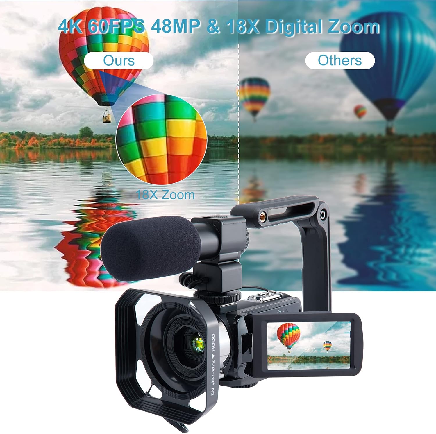 4K Video Camera Camcorder 48MP Digital Camera 18X Zoom WiFi IR Night Version Vlogging Camera Webcam 270°Rotation Camcorder with Multiple Accessories
