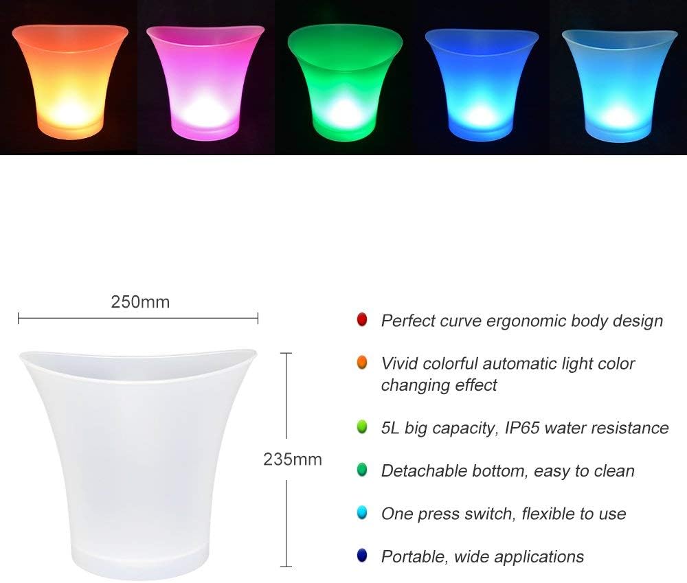 5l Led Ice Bucket, Large Capacity Wine Ice Bucket Beverage Container with Led Automatic Color Change Retro Waterproof Champagne Drink Beer Beverage Ice Cube Beverage Party/home/bar/club Pack of 2