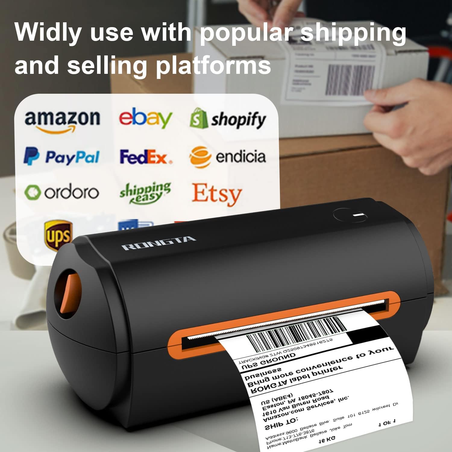 Rongta Shipping Label Printer, 4x6 Direct Thermal Label Printer for Shipping Packages, Commercial Label Maker for Home Business, Compatible with Etsy, Shopify, Ebay, Amazon, FedEx, RP422