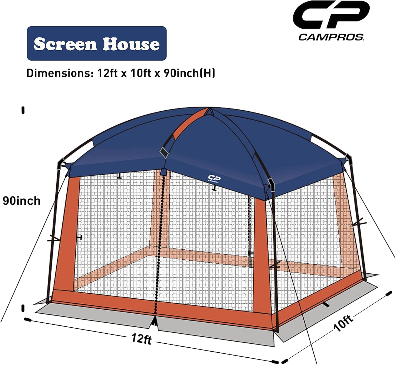 CAMPROS Screen House 12 x 10 Ft Screened Mesh Net Wall Canopy Tent Screen Shelter Gazebos for Patios Outdoor Camping Activities - Blue