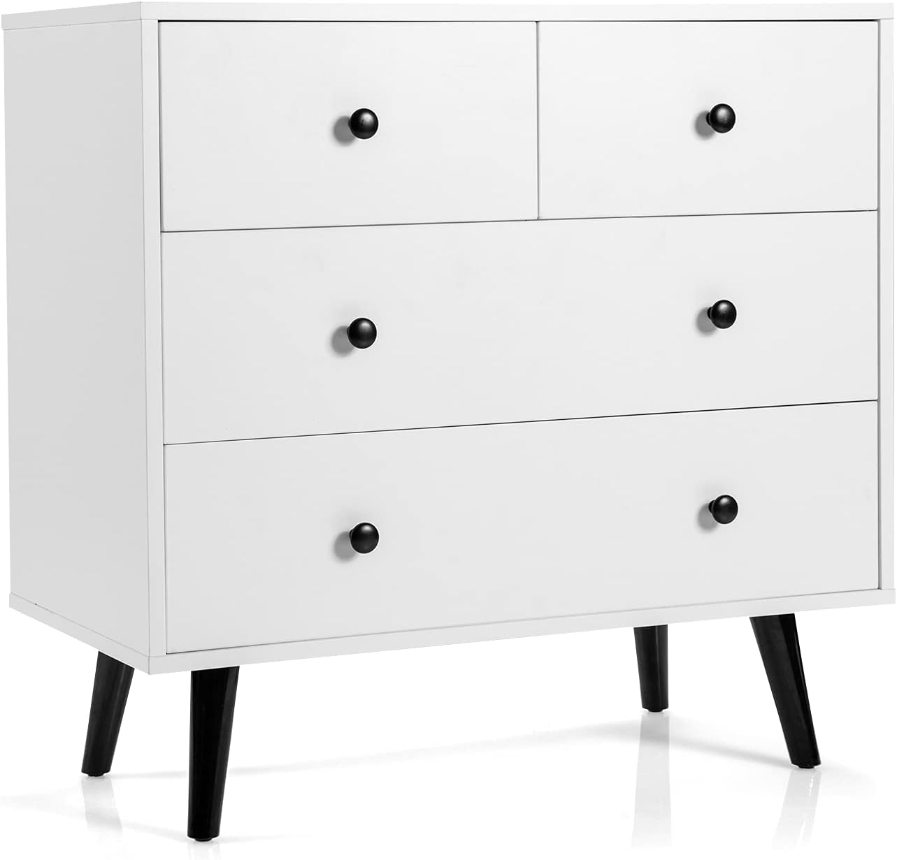 Giantex 4 Drawer Chest Dresser w/Spacious Drawers & Metal Handles, Sturdy Wooden Storage Organizer Unit for Living Room, Bedroom, Nursery Room, Closet, Office Floor Cabinet (White)